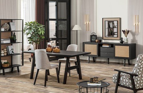 Rattan Dark Dining Room