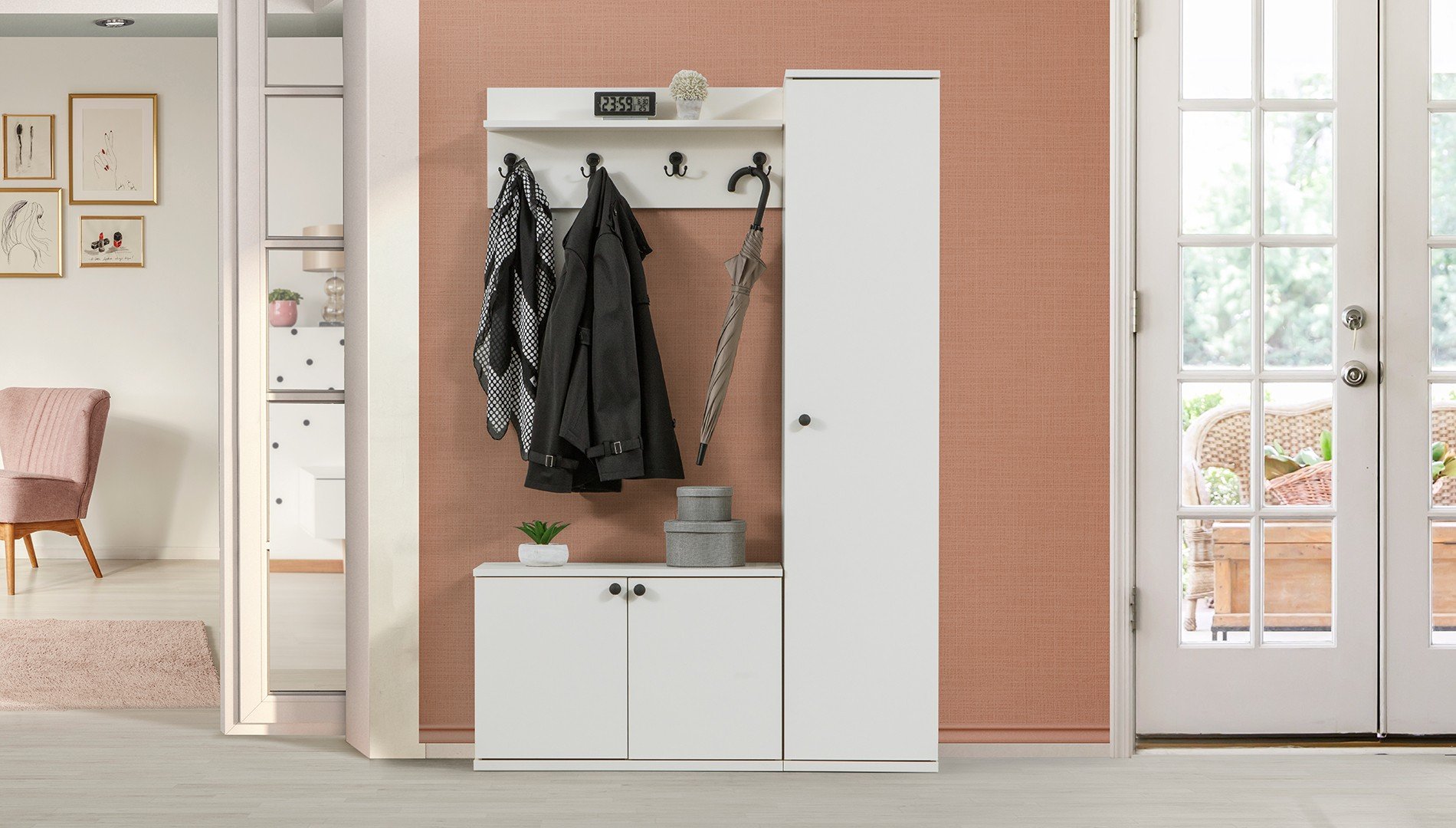 Urban Cream Coat Stand Shoe Rack Gala Mobilya